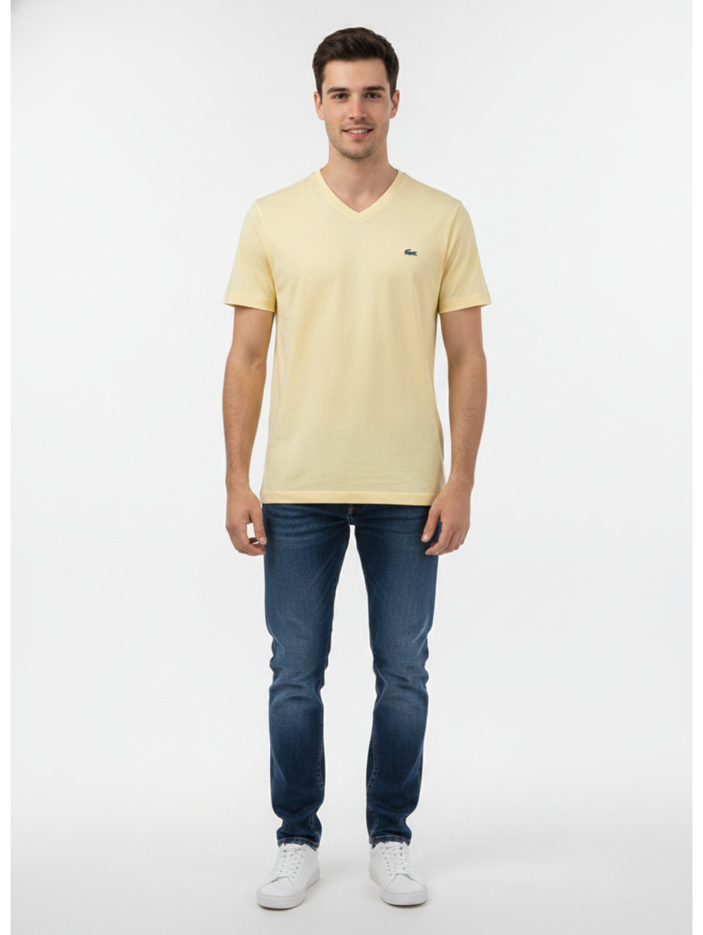 Lacoste Men's Yellow V-Neck T-Shirt 100% Pima Cotton Size XXL